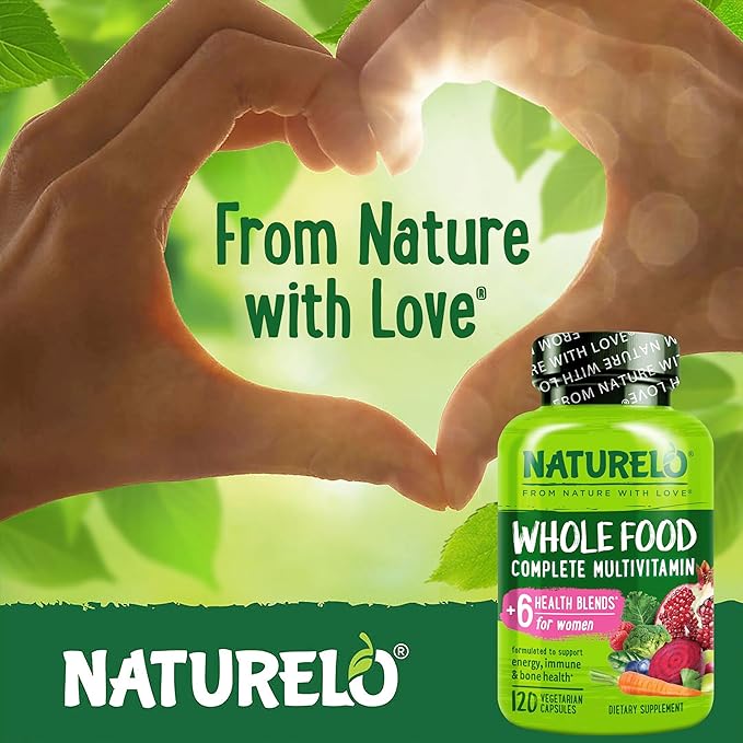 NATURELO Whole Food Multivitamin for Women - with Vitamins, Minerals, & Organic Extracts - Supplement for Energy and Heart Health - Non GMO - 120 Vegan Capsules