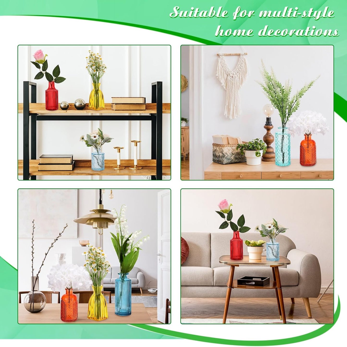 Yaomiao 30 Pcs Vases Bulk Colored Flower Glass Vases Bud Vintage Colored Glass Bottles Colorful Rustic Embossed for Home Wedding Table Decorations Gifts(Bright Color)