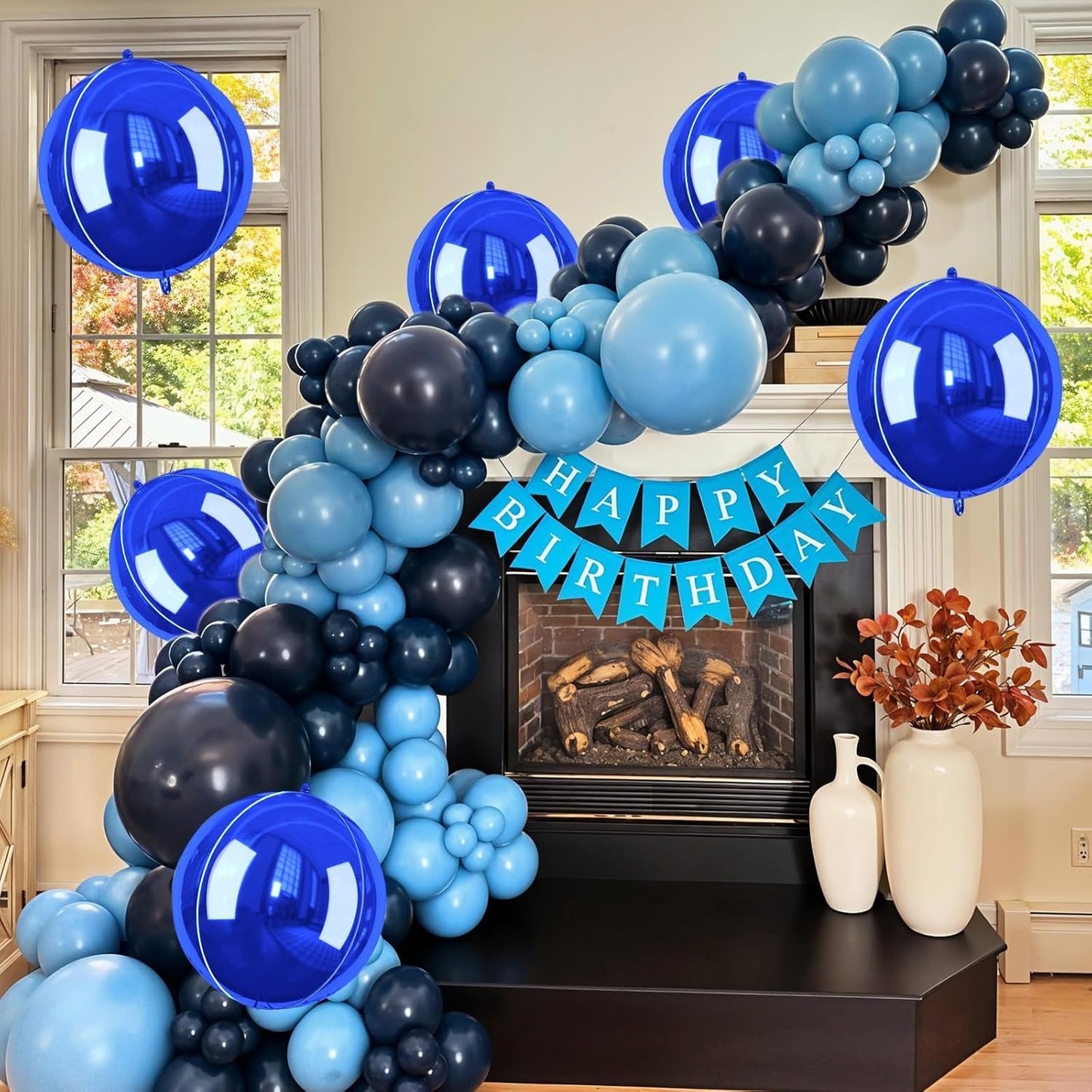 Giant 4D Foil Balloons, 6Pcs Large Metallic Royal Blue Round Balloons, 22 Inch Big Round Foil Balloon for Blue Sea Birthday Party Baby Shower Wedding Decorations
