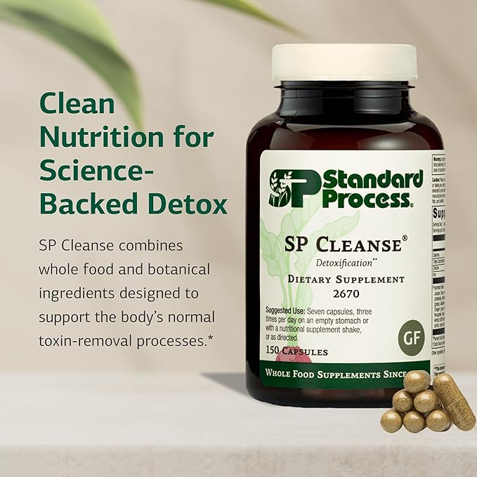 Standard Process SP Cleanse - Healthy Kidney & Liver Support Supplement - Formula Aids Gallbladder Function - Digestive Support Supplement with Apple Pectin, Barley, Beetroot & More - 150 Capsules