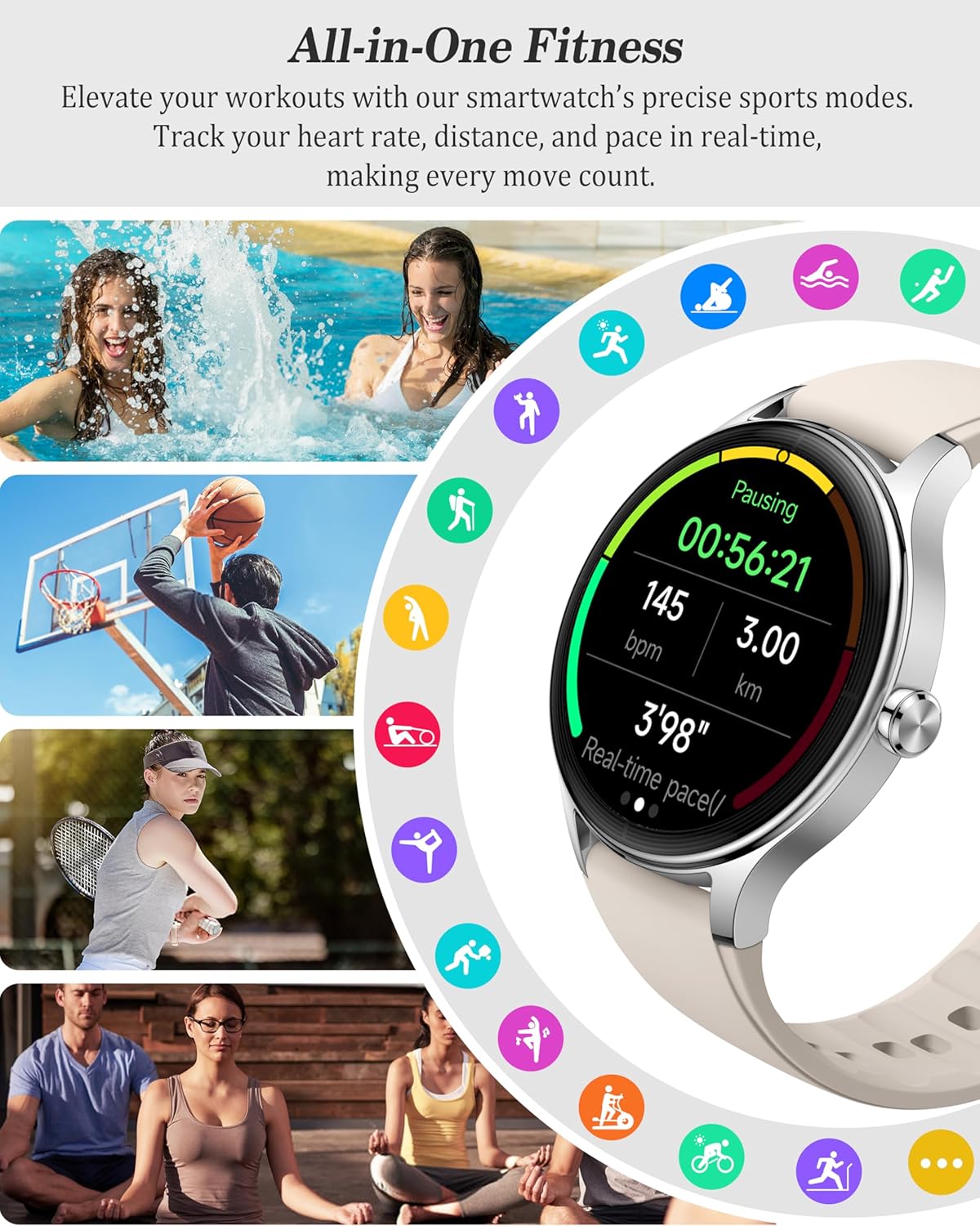 Smart Watch, 41mm Fitness Tracker, Answer/Make Calls, Digital Smartwatch with Heart Rate/Stress/Sleep Monitor, AI Voice, IP68 Waterproof Watch Calculator, Calendar, Games for Lady Women & Men