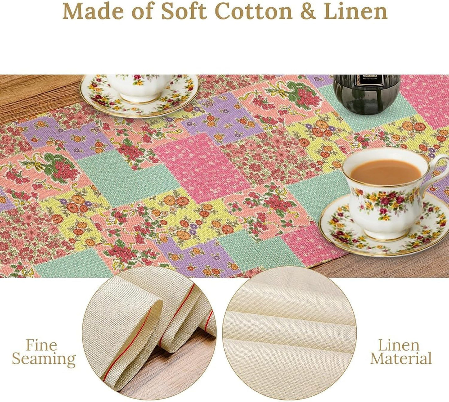 Boho Patchwork Table Runner, Vintage Farmhouse Colorful Wildflowers Bohemian Paisley Flower Table Center Decor for Home Kitchen Dining Patio Holiday Party Indoor Table Decorations, 13"x72" Inch