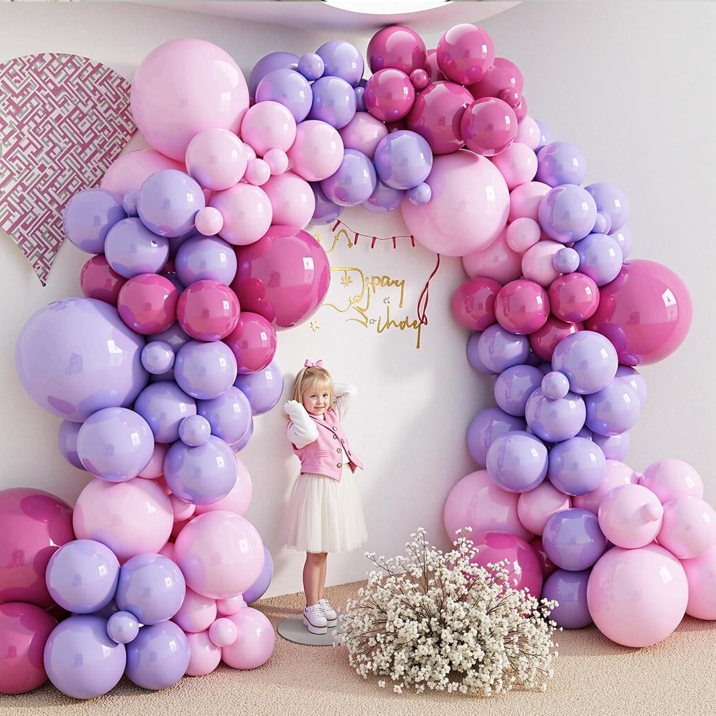 412pcs Pink and Purple Balloons, Different Sizes 18 12 10 5 Inch Pink and Purple Balloons Garland Arch Kit for Girls Women Birthday Baby Shower Wedding Party Decorations