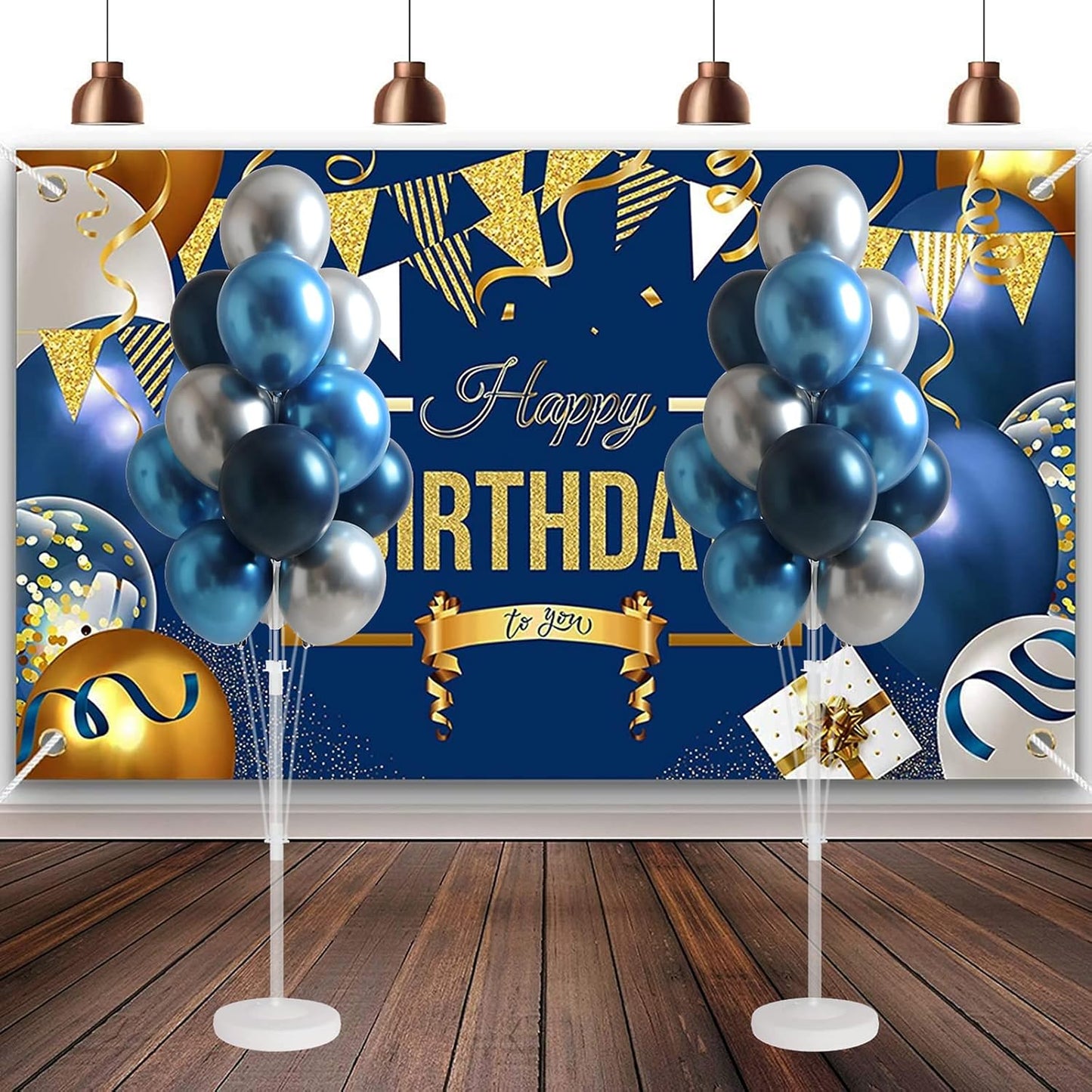 Balloon Column Kit for Floor- Set of 2,Balloon Columns with Stand, Base and Pole,Balloon Tower Backdrop Decoration for Wedding, Baby Shower, Birthday Party, or Bachelorette Parties (BLUE SILVER)