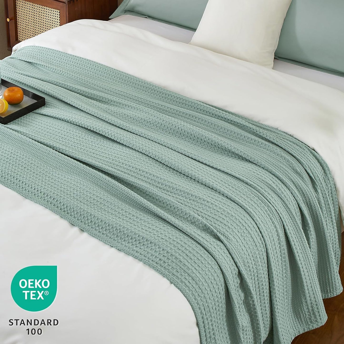 PHF Lightweight Waffle Weave Blanket Twin Size, Breathable & Ultra Soft, 66"x 90" Soft & Cozy Thin Blanket for All Season & Hot Sleepers, Bed, Home Decor - Aqua Gray