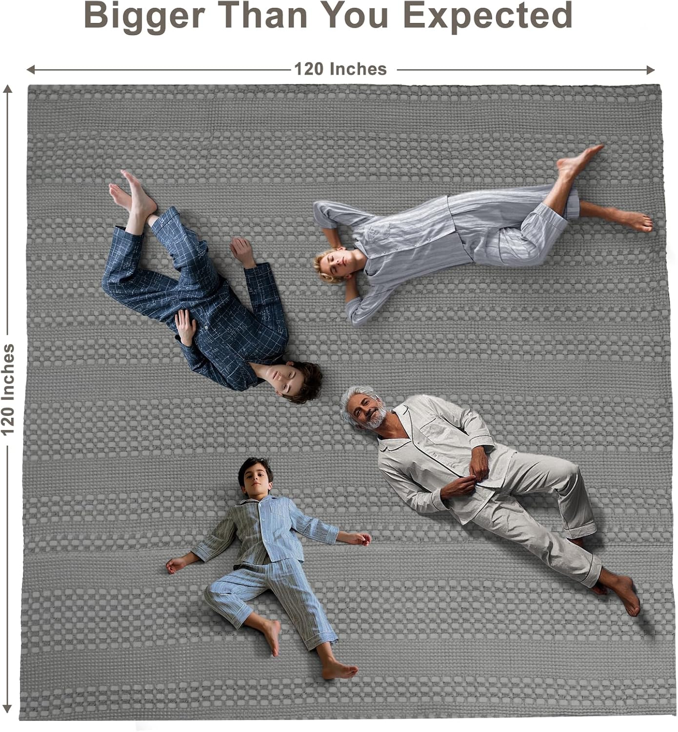 PHF 100% Cotton Waffle Blanket Oversized King 120"x120", Lightweight Breathable Extra Large 10'x10' Blankets for Bed, Giant Big Luxury Aesthetic Woven Bedding for Home Decor, Dark Grey