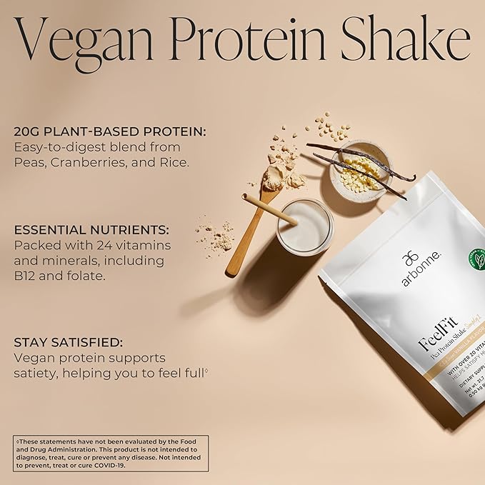 Arbonne Feelfit Pea Protein Shake - Daily Supplement Powder, Vegan Protein for Support of Overall Health, Energy and Well-Being, Vanilla