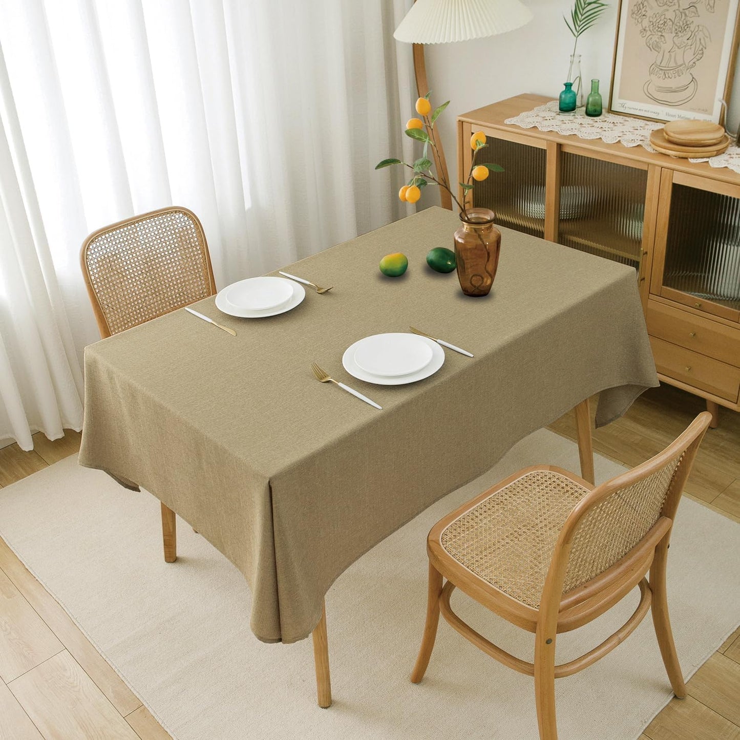 NLMUVW Square Tan Linen Tablecloth, Farmhouse Table Cloth Textured Water Resistant Decorative Table Cover for Cafe Dining Kitchen, 54 x 54 Inch