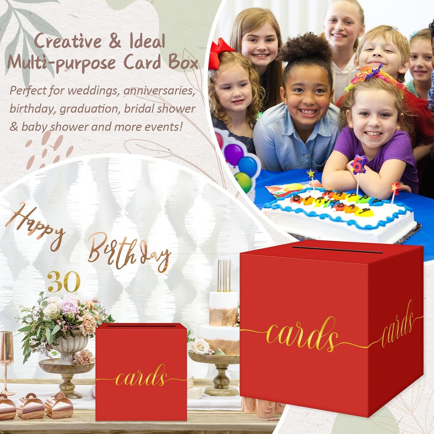 QIKSION Red Graduation Card Box, Gold Foil Gift Card Box for Graduation, Party, Wedding Reception, Birthday, Baby Shower, Raffle