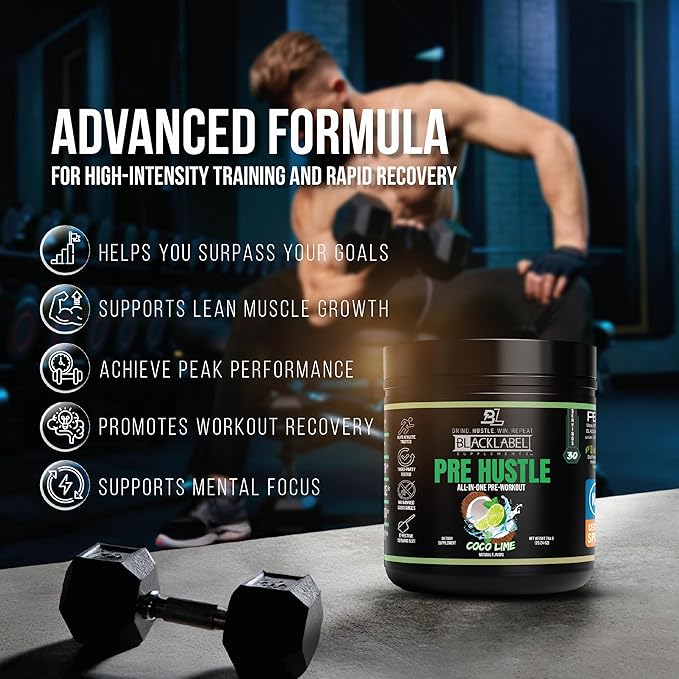BLACKLABEL Supplements PRE Hustle V3 Pre-Workout Powder – NSF Certified for Sport – Energy, Strength & Endurance Support – Coconut Lime Flavor – with Creatine & Caffeine – 30 Servings