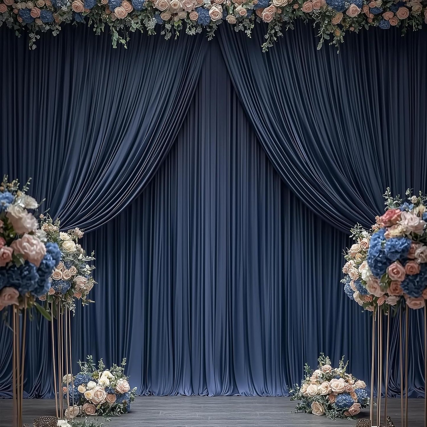 50ftx12ft Wrinkle Free Navy Blue Backdrop Curtain, 10 Panels 12FT Height Navy Blue Wedding Backdrop Drapes, Silky Polyester Back Drop Cloth for Birthday Photography Background Party Backdrop Draping