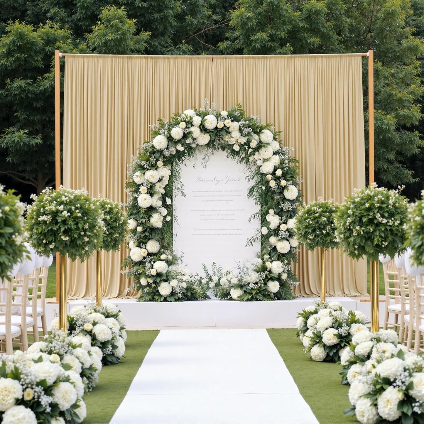 leegleri 40ftx12ft Wrinkle Free Beige Backdrop Curtain, 8 Panels 12FT Height Beige Wedding Backdrop Drapes, Silky Polyester Back Drop Cloth for Birthday Photography Background Party Backdrop Draping