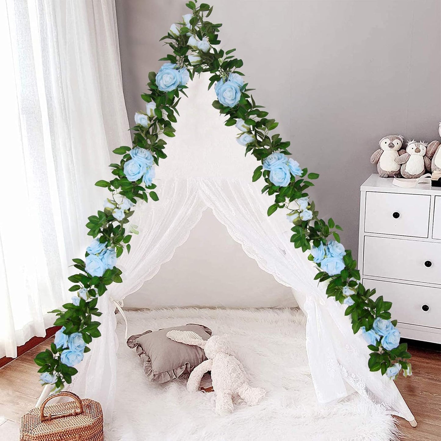 U'Artlines 3 Pack Artificial Blue Rose Vines Floral Garlands Total 19.5 Ft Fake Vine Silk Flower Garland for Indoor Outdoor Home Wedding Arch Garden Wall Decoration