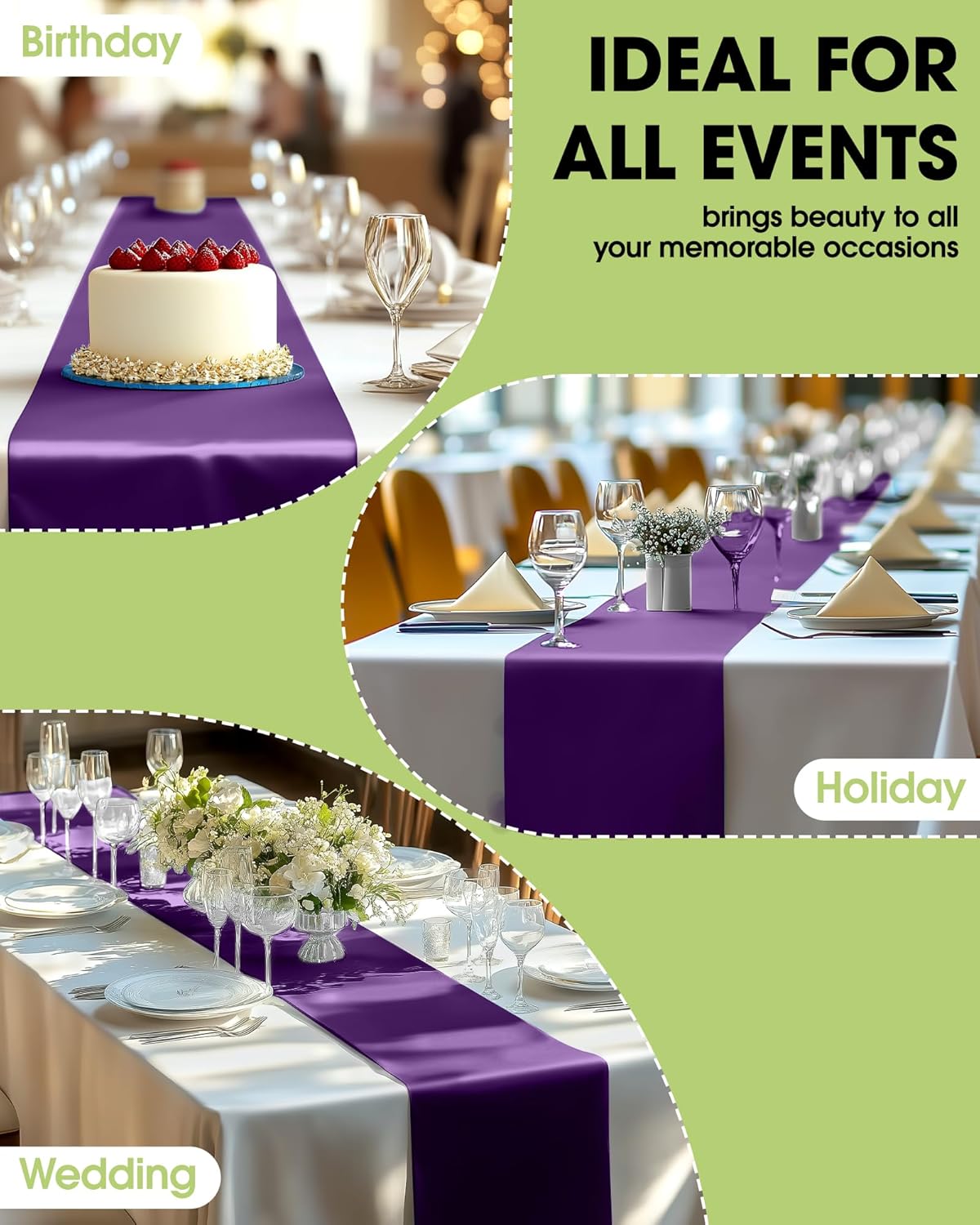 Pureegg Purple Plastic Table Runners - 10 Pack, 14'' x 108'', Water Resistant & Disposable Centerpiece Decorations for Table Cloth, Wedding, Birthday, Holiday, Baby Shower, Party, Home Decor