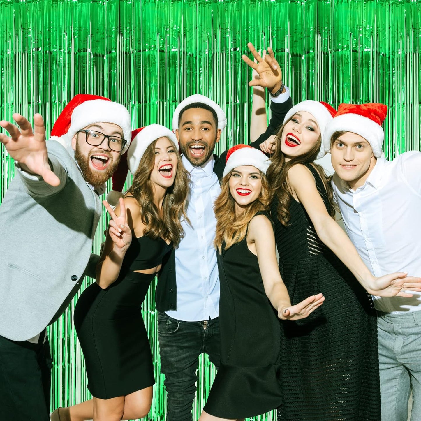 2 Pack Green Foil Fringe Backdrop Curtains, Tinsel Streamers Birthday Party Decorations, Fringe Backdrop for Graduation, Dinosaur Theme, Green Party