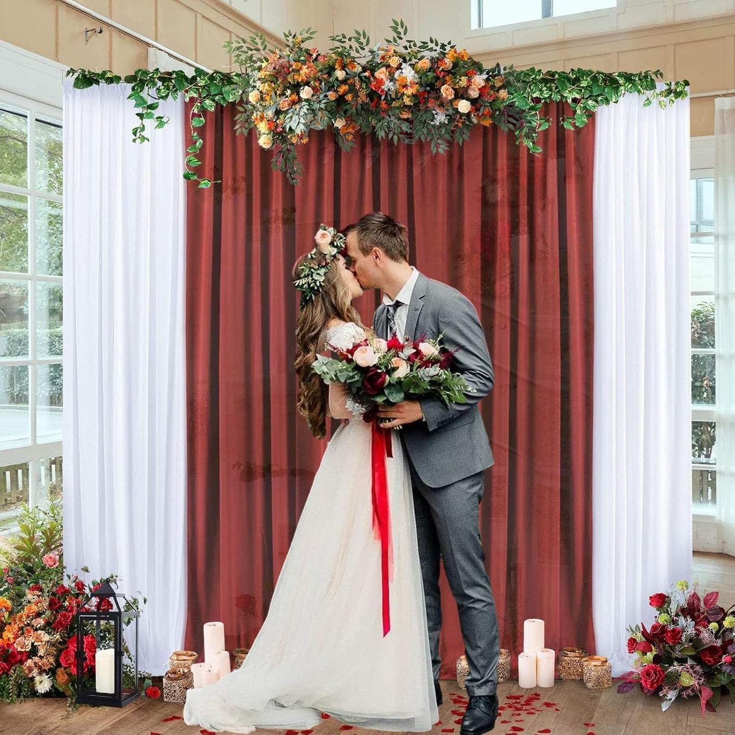 10 x 10 Feet Rust Backdrop Curtain for Partie, Background Curtains for Photoshoot, Birthday, Wedding, Halloween, Thanksgiving, Christmas Day, New Year Party Decorations 5Ft x 10Ft, 2 Panels