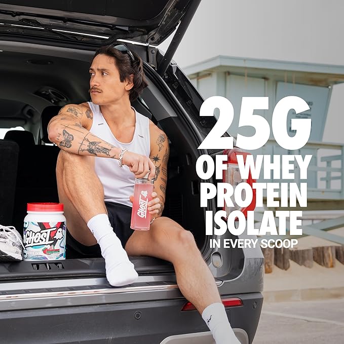 GHOST Clear Whey Isolate Protein Powder, Strawberry Watermelon - 1.57 LB Tub, 25G of Whey Protein - Post Workout Drink for Muscle Gain & Recovery – Sugar Free, Soy Free & Zero Fat, 20 Servings