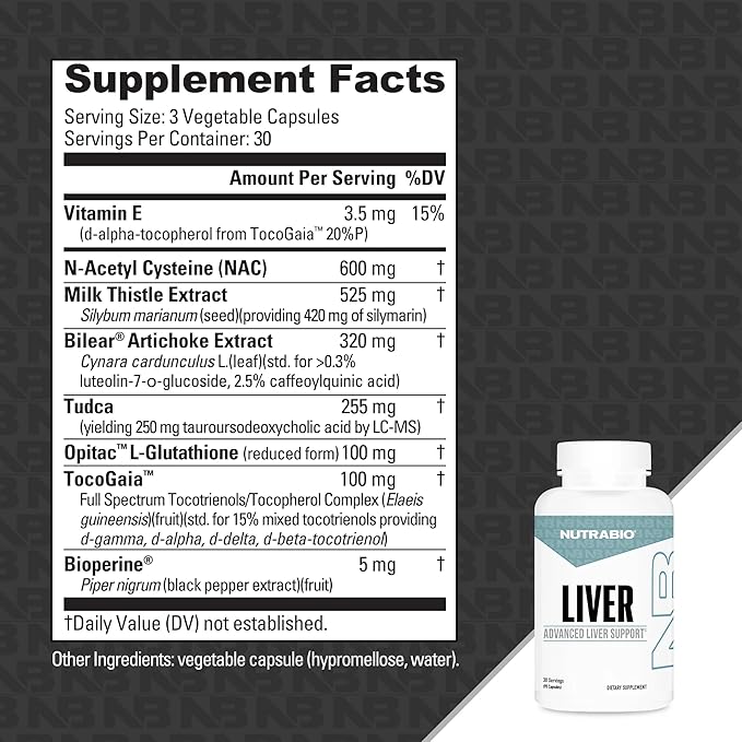 NutraBio Liver Supplement- Advanced Liver Support with Antioxidants, Milk Thistle Liver Detox, Glutathione, Tudca- Promotes Liver Cleanse Detox and Repair- 90 Capsules