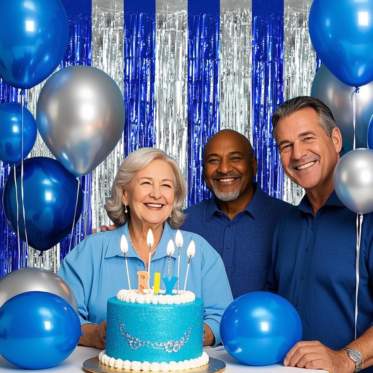 BEISHIDA 2Pcs Blue Silver Door Streamers Congrats Grade 2025 Decoration Backdrop Foil Fringe Tinsel Party Streamers Curtains for Birthday Graduation Winter Party Decoations (3.28 ft x 6.56 ft)