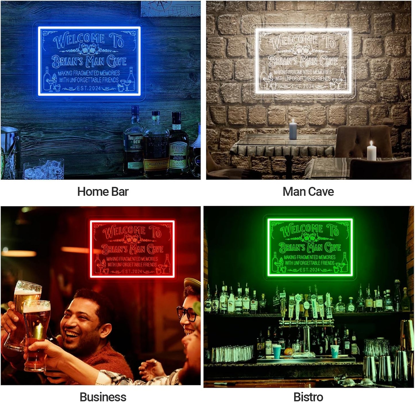 Custom Bar Neon Sign for Man Cave, Personalized LED Whiskey Cocktail Beer Signs, Customized Bar Neon Lights for Home Pub Tavern Bistro Business Wall Decor, Customizable Bar Signs for Men Dad Gifts