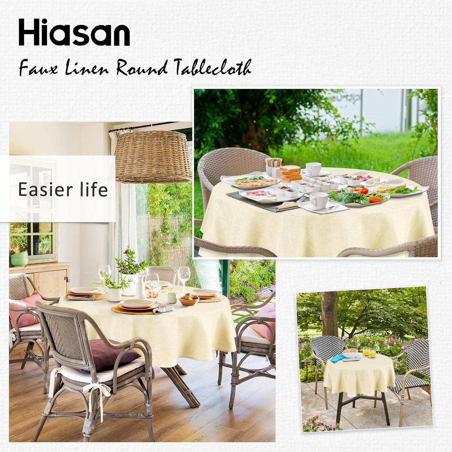 Hiasan Linen Tablecloth 108 Inch Round - Wrinkle and Stain Resistant Washable Polyester Fabric Table Cloth for Dining Room Kitchen Party, Champagne
