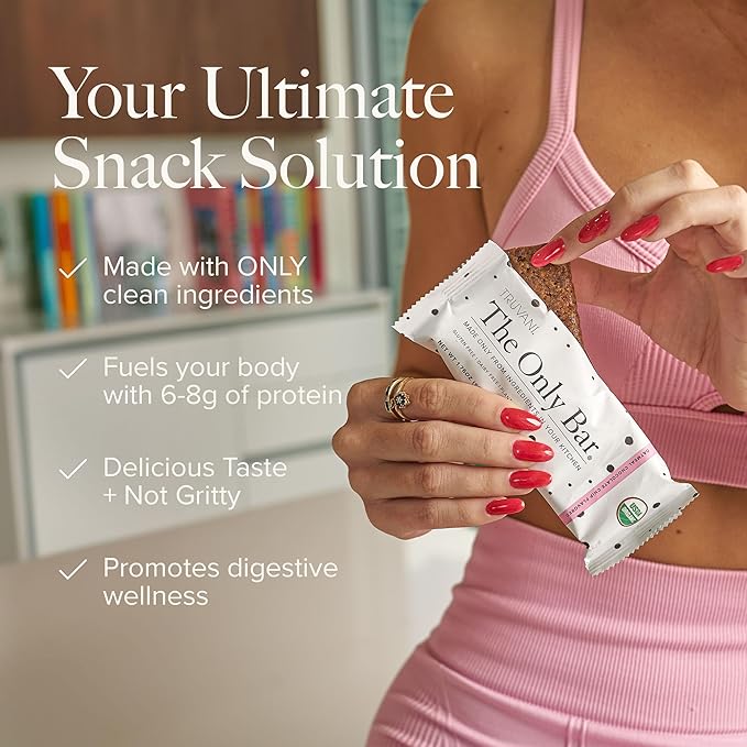 Truvani Plant Based Snack Bars | Oatmeal Chocolate Chip 12 Pack | 6g Protein | USDA Organic and Vegan | The Only Bar | Dairy, Soy, and Gluten Free | Individually Wrapped
