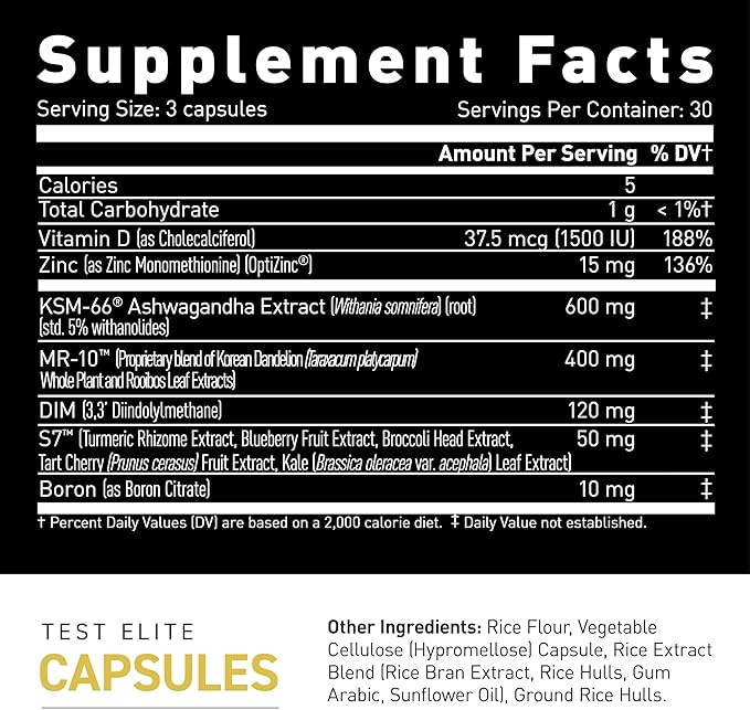 Kaged Test Elite Capsules | Unflavored | Testosterone Booster Ferodrox | Premium Hormone Managment | MR-10, KSM-66 Ashwagandha, S7 Nitric Oxide Booster | Supplements for Men & Women | 30 Servings