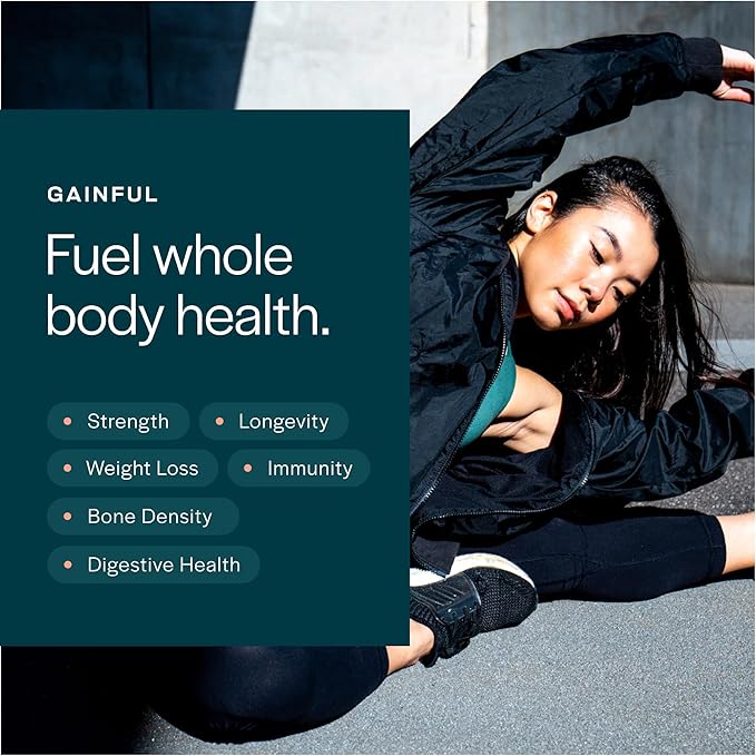 Gainful Collagen Whey Protein Powder, 21g Protein per Serving, Unflavored, Supports Muscle Recovery, Joint Health, and Skin Hydration with Grass-Fed Collagen Peptides, Vitamin C, 14 Servings