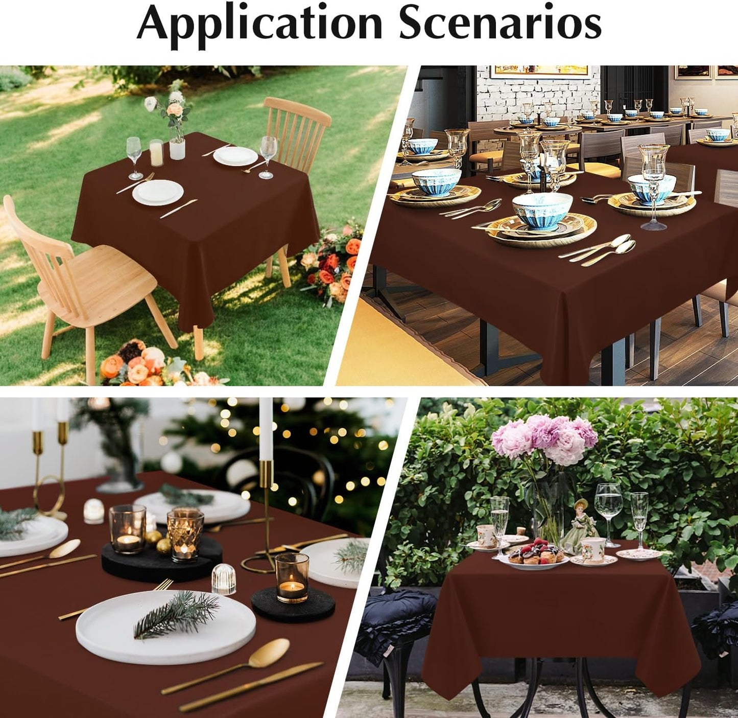2 Pack Square Table Cloth 60X60 Inch Chocolate Washable Fabric Tablecloth Polyester Solid Dining Table Cover for Birthday Party Dinner Holiday Outdoor Indoor