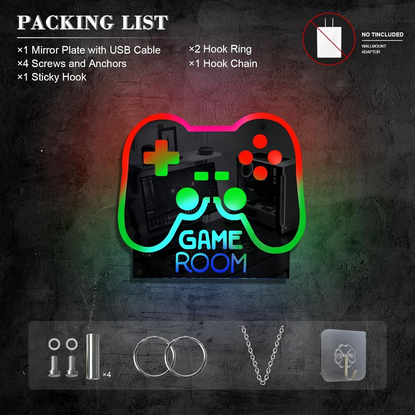 Ineonlife Game Room Controller Neon Sign Mirrored Colorful LED Lights for Gaming Room Decor Light Up Signs for Teen Boy Bedroom Decoration Best Gift for Kids 12.6 x 14.17 inches USB Powerd