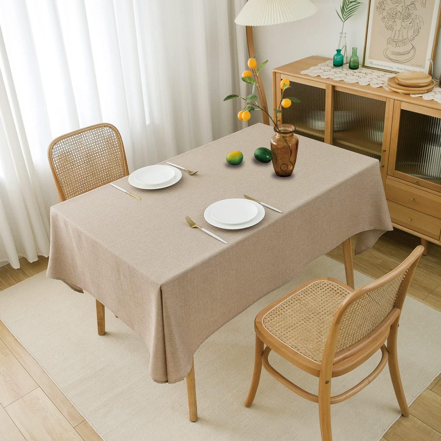 NLMUVW Linen Tablecloth Rectangle 8 Foot Burlap Textured Oblong Table Cloth Water Resistant Farmhouse Table Cover for Kitchen Dining Coffee, 54 x 120 Inch