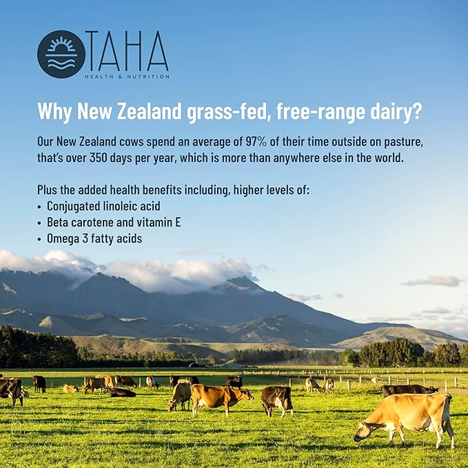 Taha Health & Nutrition Mind + Body Protein Blend – Natural, Unflavored | 25g Protein from Whey & Collagen + 400mg Milk Phospholipids | Grass-Fed, Free-Range New Zealand Dairy | 2LB