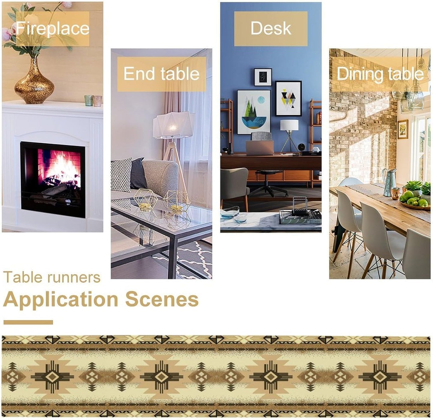 Aztec Table Runner Southwestern Ethnic Style Geometric Navajo Tribe Abstract Pattern Vintage Rustic Table Dinner Table Runner 13x90 Inch