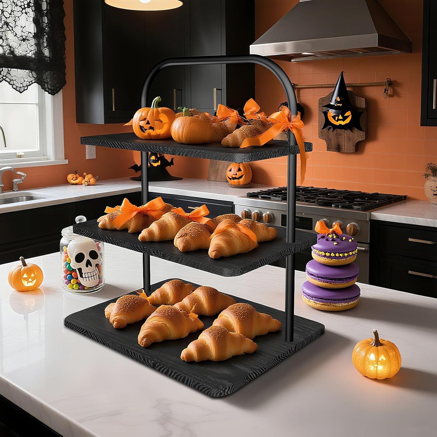 Cupcake Stand, 3 Tier Halloween Cupcake Stand for 50 Cupcakes Rustic Cupcake Display Stand Large Wood Dessert Table Display Set Cupcake Tower Tiered Tray Stand for Wedding Birthday Party