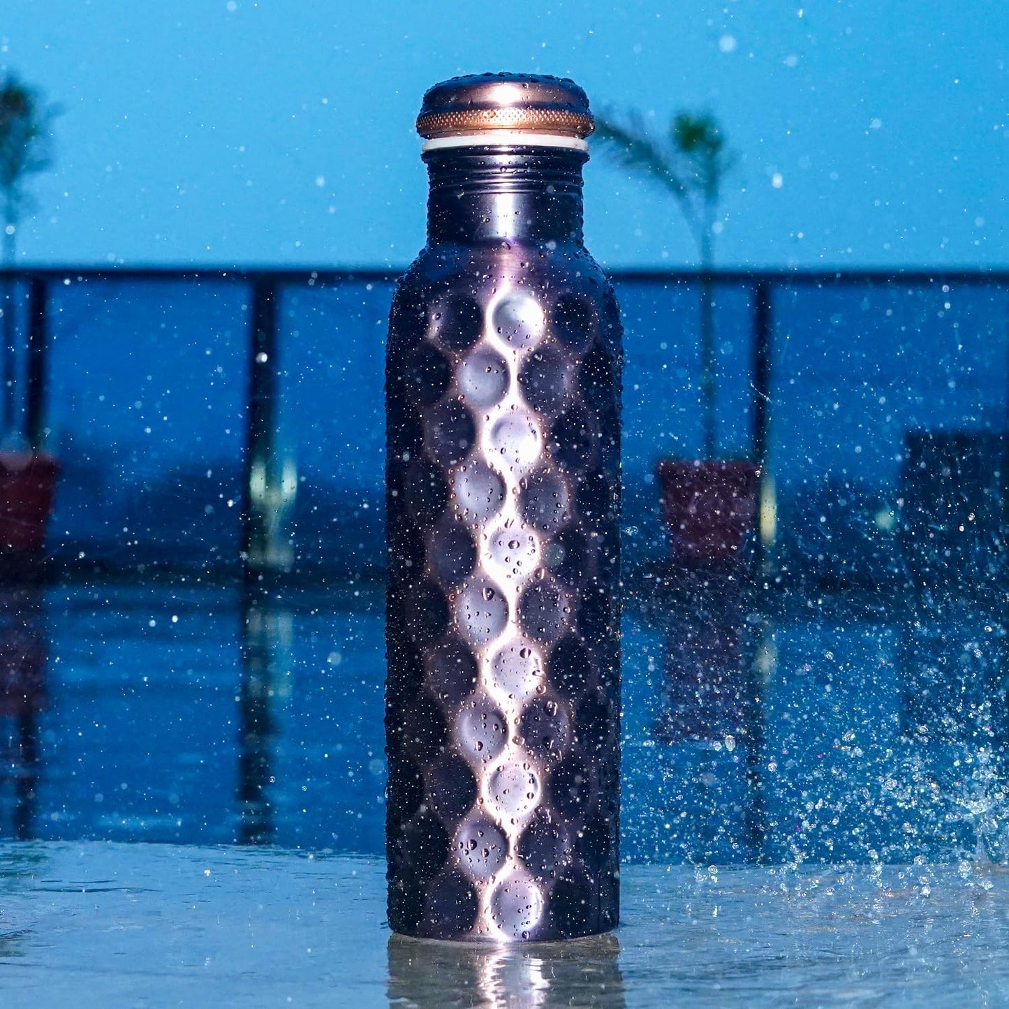 Perilla Home Pure Copper Water Bottle 34 Oz Leak Proof 100% Pure - Ayurvedic Copper Vessel - Drink More Water And Enjoy The Health Benefits Immediately - For Gym, Yoga Bottle (Diamond 2)