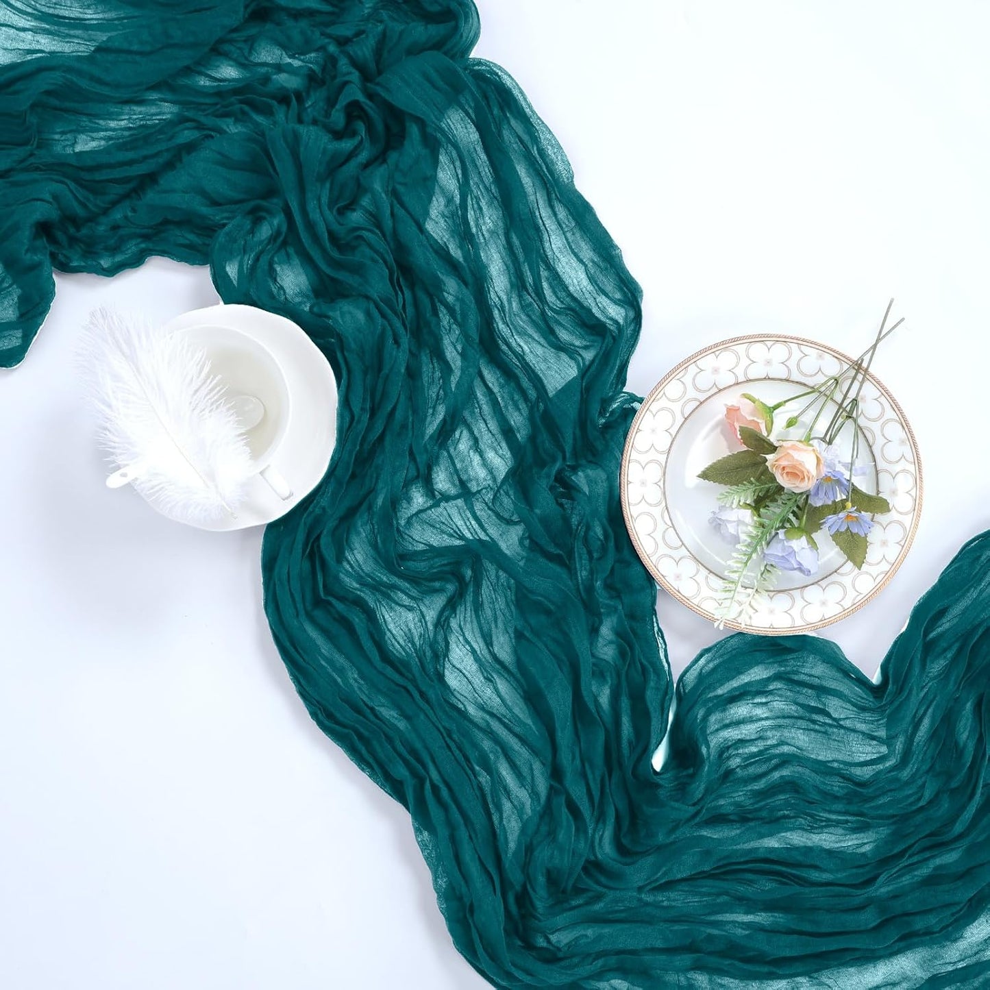 6 Pack Teal Cheesecloth Table Runner 10ft Boho Gauze Fabric Cheese Cloth Table Runner 35 x 120 Inch Rustic Sheer Runner for Romantic Wedding Decor Baby Shower Party Table Centerpiece Decoration