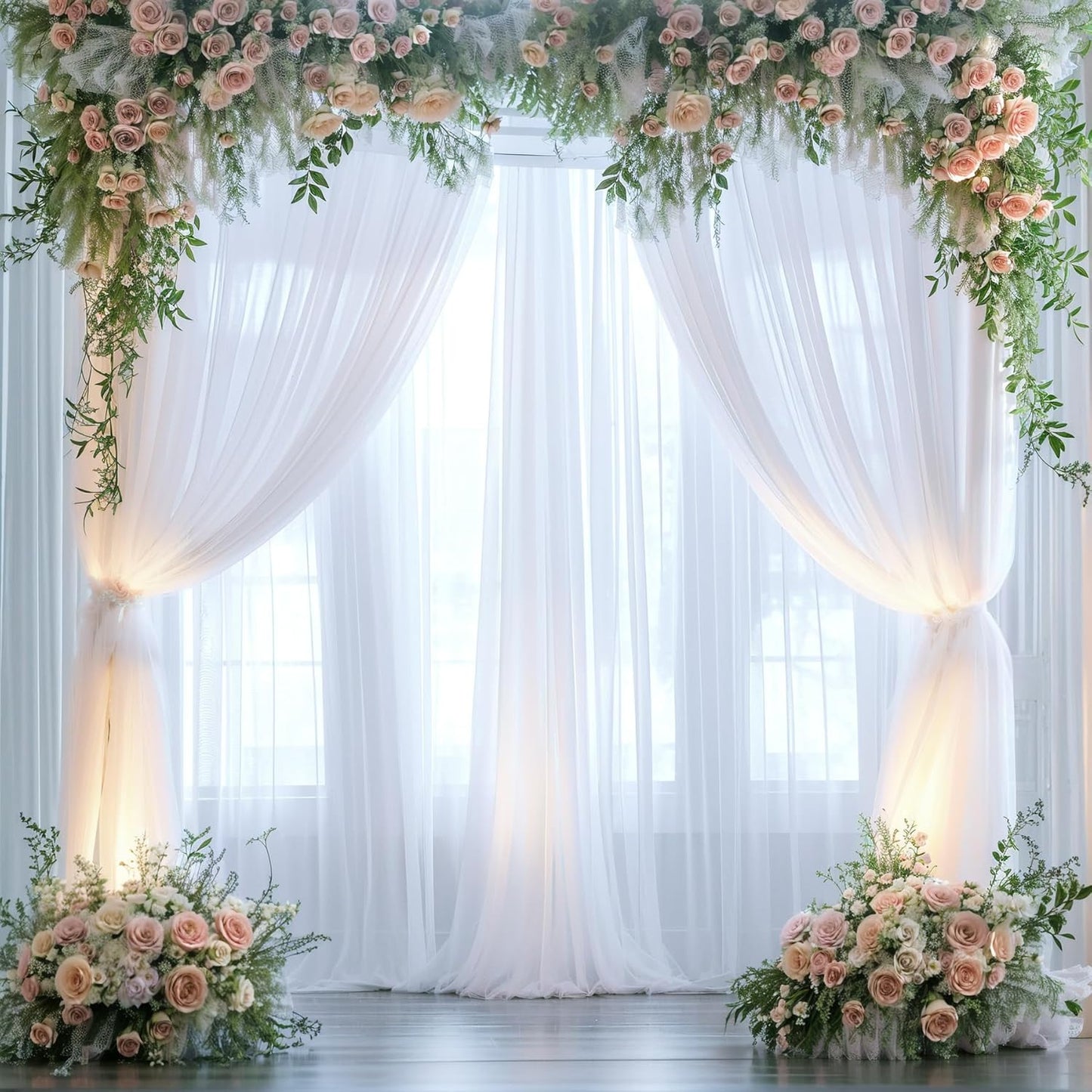 White Sheer Tulle Backdrop Curtains for Parties Wedding White Curtain Backdrop for Bridal Shower Birthday Party Baby Shower Photos Background 20ft x 8ft(5ft x 8ft, 4 Panels)