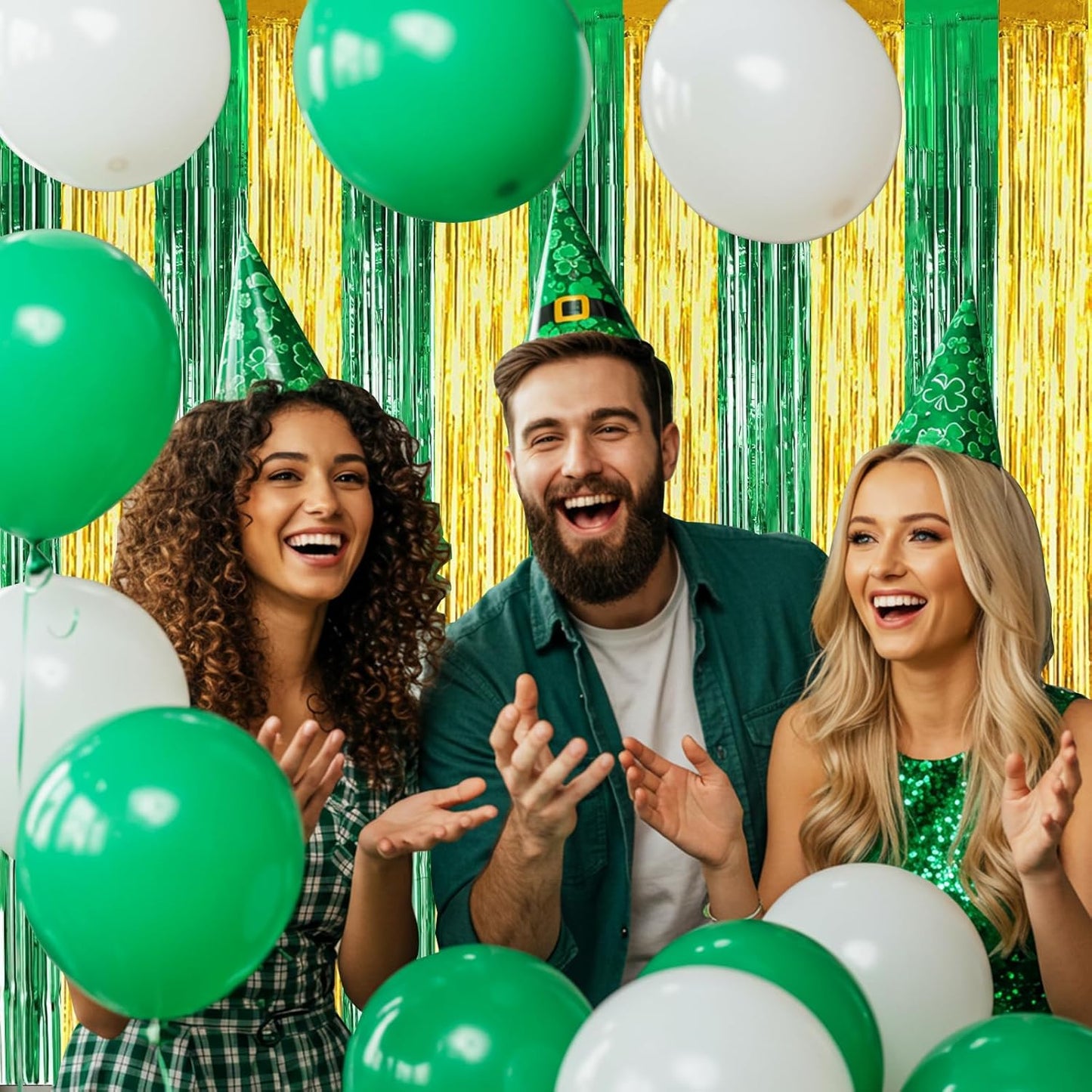 BEISHIDA 2Pcs Green Gold Door Streamers Congrats Grade 2025 Decoration Backdrop Foil Fringe Tinsel Party Streamers Curtains Backdrops for Birthday 2025 Graduation St Patrick's Day (3.28 ft x 6.56 ft)