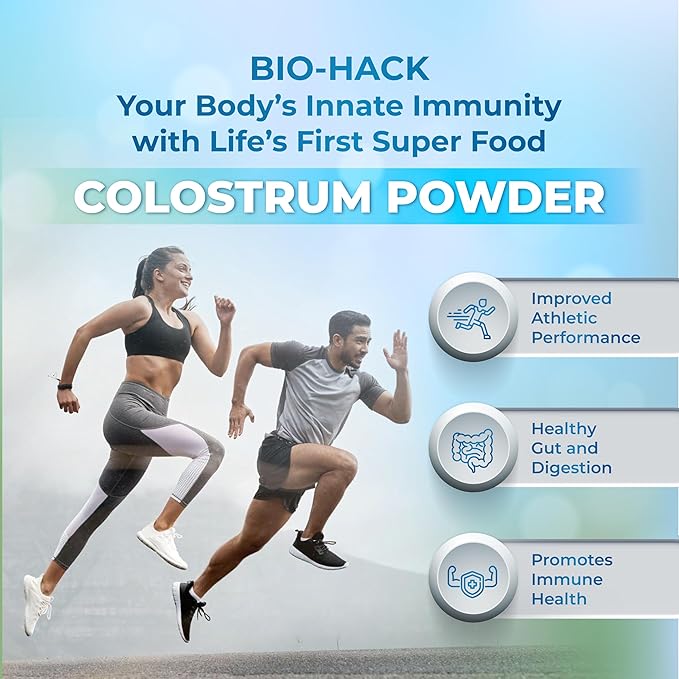 Bovine Colostrum Powder Rich in Protein & Lactoferrin- The True Certified Supplement for Immune Support, Gut Health, Muscle Growth - 60g
