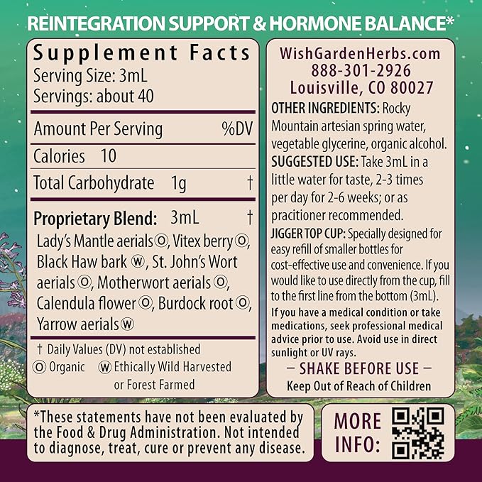 WishGarden Herbs ReBalance After Birth Hormonal - Plant-Based Herbal Supplement with Vitex Berry & Motherwort Supports Healthy Postpartum Hormone Levels and Postnatal Hormone Balance, 4oz