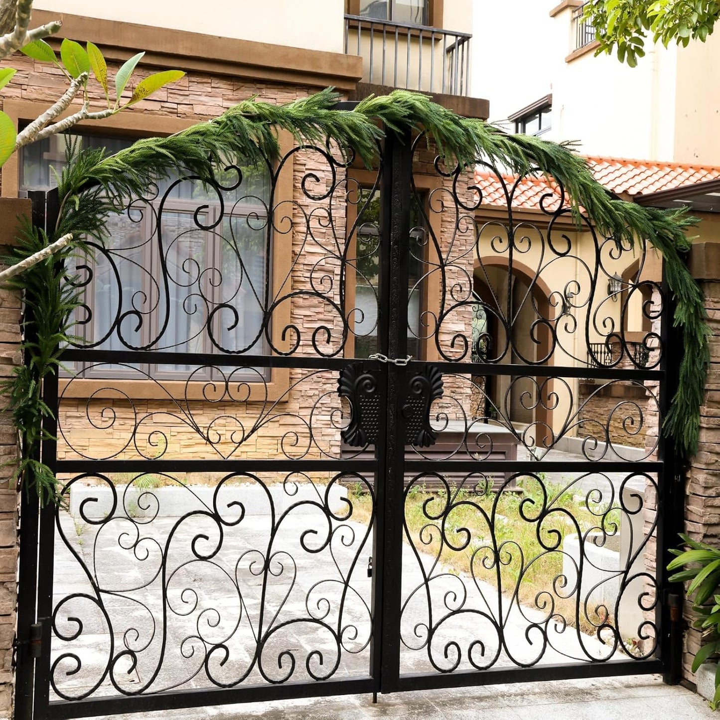 2 Pcs Artificial Norfolk Pine Garlands Christmas, 15 FT Dense Real Touch Winter Pine Garland Ornament, Green Artificial Greenery Garland for Table, Mantle, Wall, Indoor, Outdoor Christmas Decorations