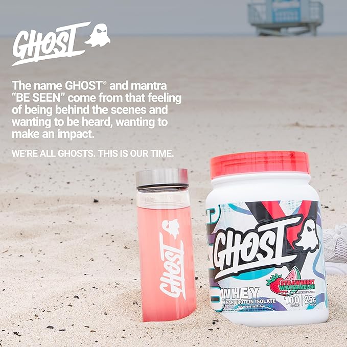 GHOST Clear Whey Isolate Protein Powder, Strawberry Watermelon - 1.57 LB Tub, 25G of Whey Protein - Post Workout Drink for Muscle Gain & Recovery – Sugar Free, Soy Free & Zero Fat, 20 Servings