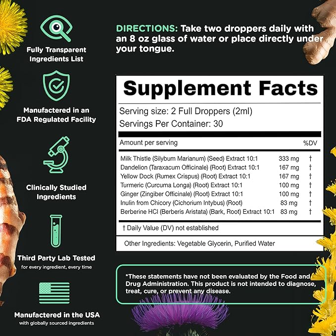 SuperBonsai Super Liver Support with Milk Thistle - All Natural Liver Cleanse Detox & Repair Aid - Doctor-Formulated Liver Supplement - Liquid Herbal Supplements for Liver Health - 1 Month Supply