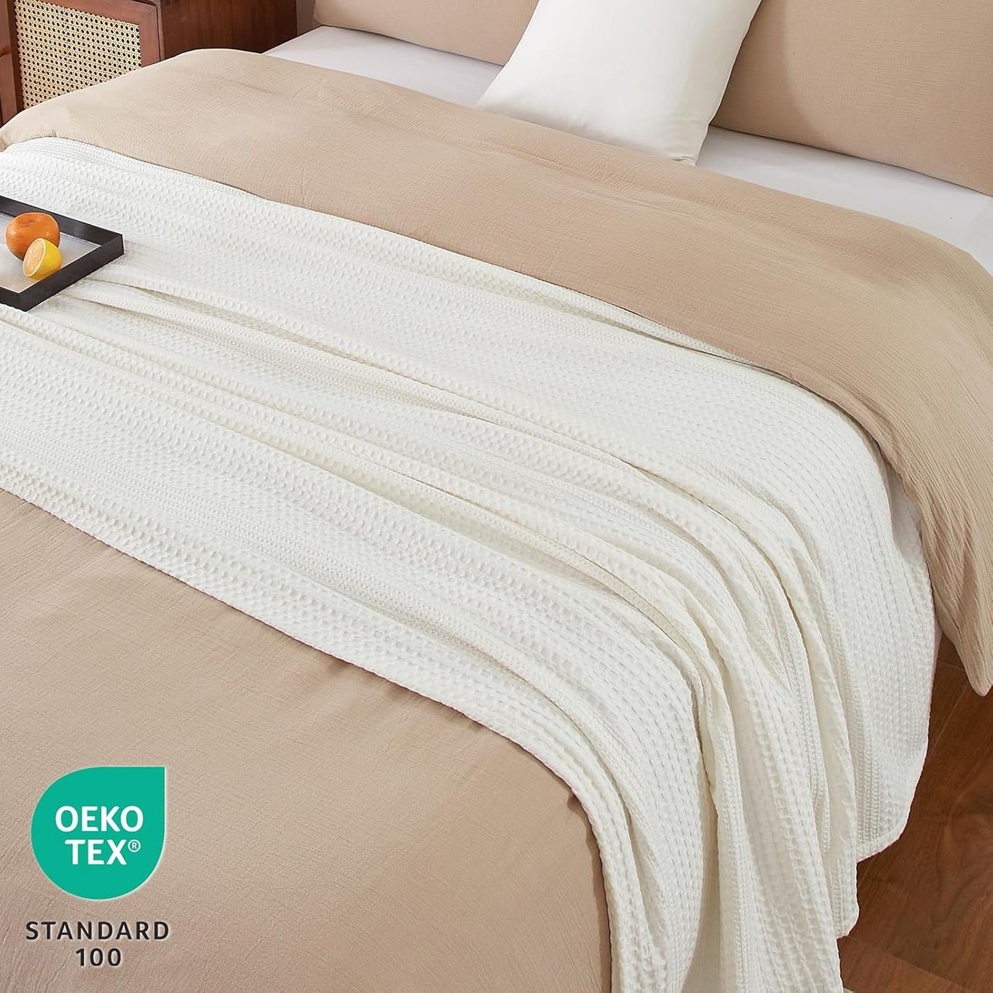 PHF Lightweight Waffle Weave Blanket Queen Size, Breathable & Ultra Soft, 90"x 90" Soft & Cozy Thin Blanket for All Season & Hot Sleepers, Bed, Home Decor - Coconut White