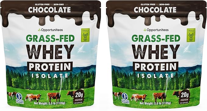 Opportuniteas Grass Fed Chocolate Whey Protein Isolate Powder - 20g Protein Powder Without Artificial Sweeteners, Hormone-Free Cows, Non GMO - 5lb
