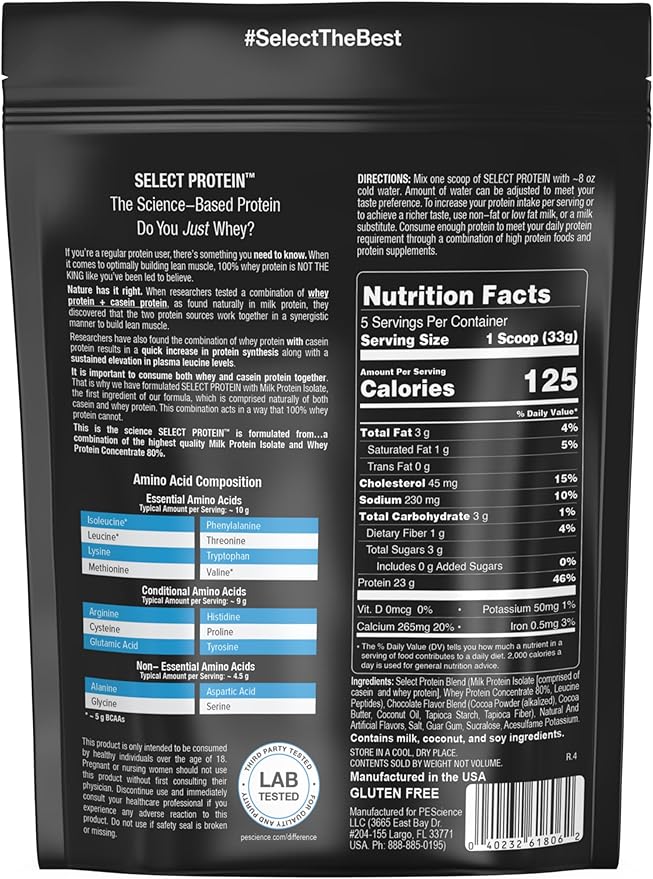 PEScience Select Protein Powder, Whey and Casein Blend, Clean Protein Powder for Women and Men, Low Calorie, Low Carb, Keto Friendly, Gluten Free, Chocolate Truffle, 5 Servings