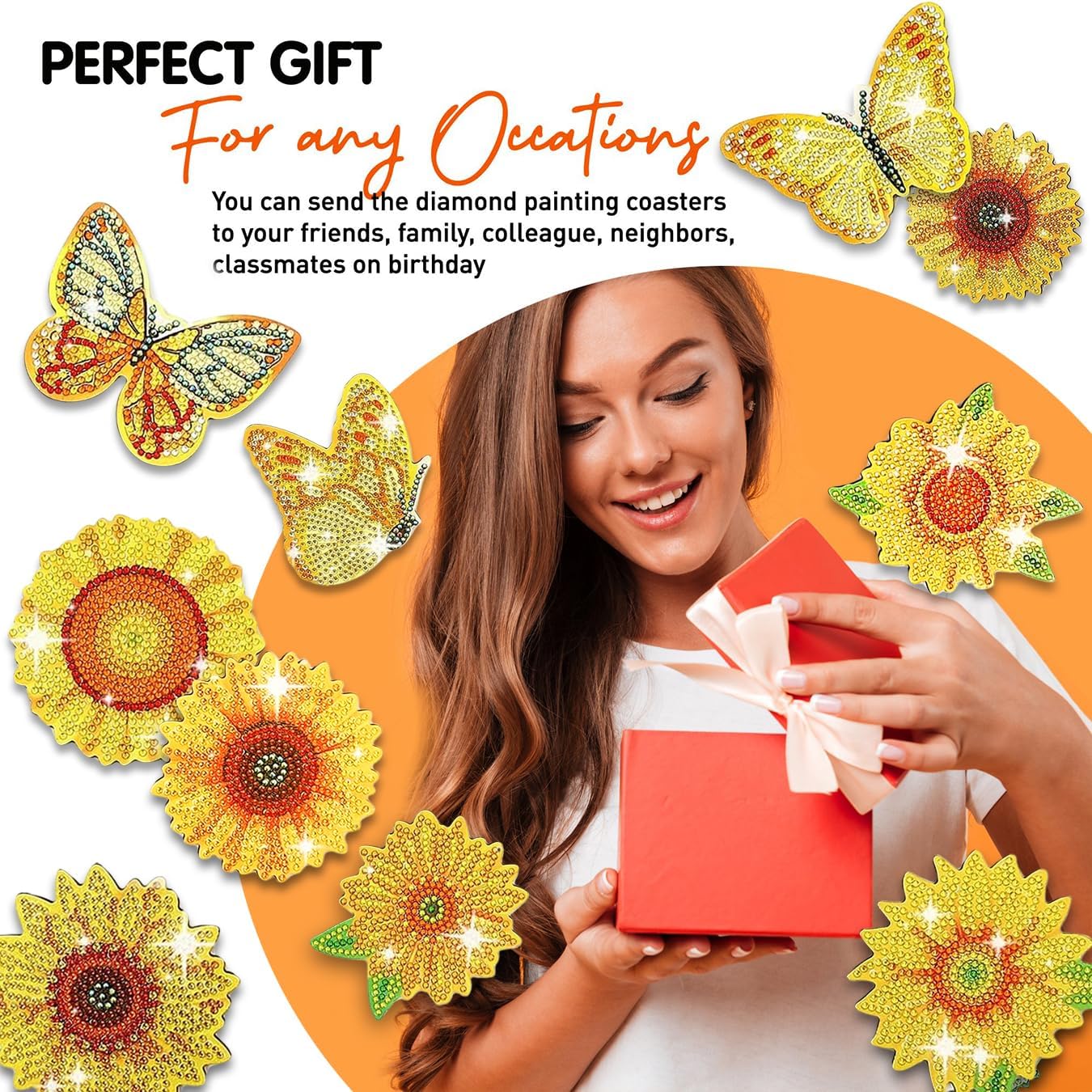 10 pcs Diamond Painting Coasters | Diamond Art Coasters | Sunflower Diamond Art Painting | Perfect Art Craft Gift for Sunflower Lover, Dad, Mom, Grandparents, Brother, Sister.