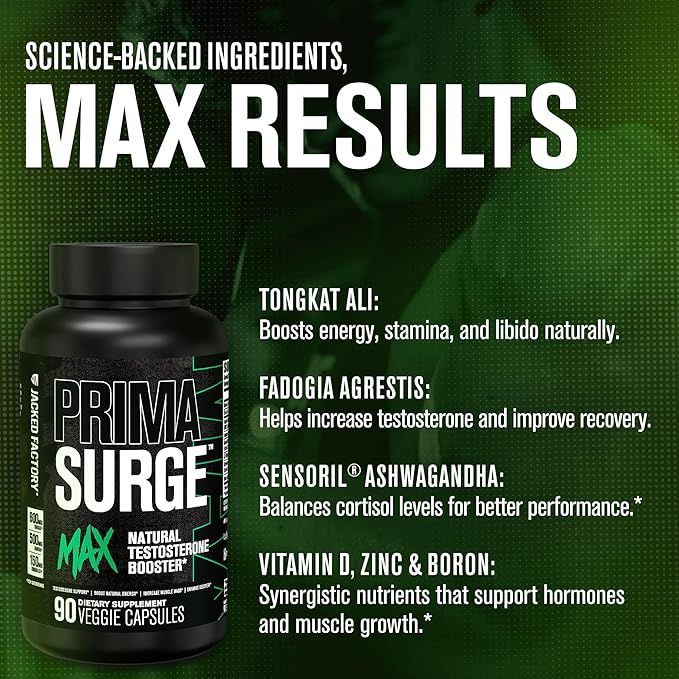 Jacked Factory Androsurge Estrogen Blocker & Natural Testosterone Booster for Men (60 Capsules) & Primasurge Max Mens Testosterone Booster (90 Capsules)