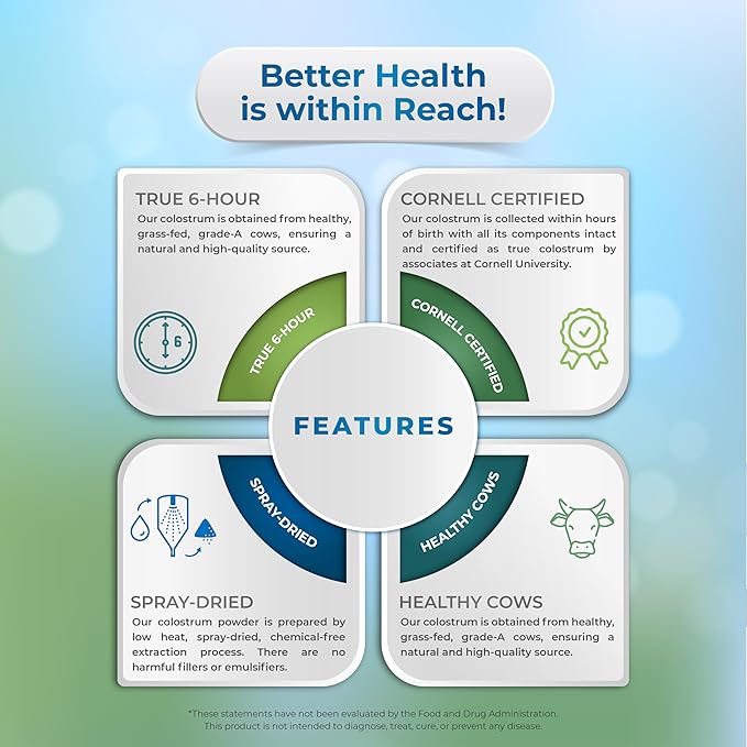 Bovine Colostrum Powder Rich in Protein & Lactoferrin- The True Certified Supplement for Immune Support, Gut Health, Muscle Growth - 60g