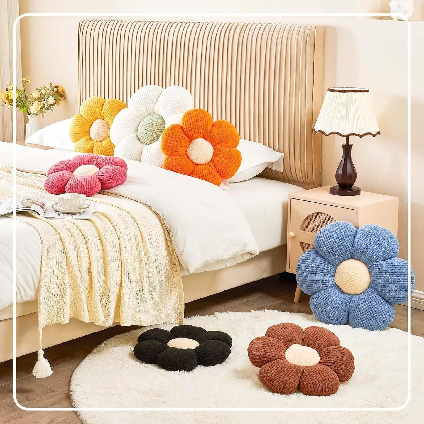 Flower Throw Pillow, Soft Yellow 17.7" Shaped Floor Pillow for Home Decor, Cute Aesthetic Plush Decorative Pillows for Bed, Sofa, Couch